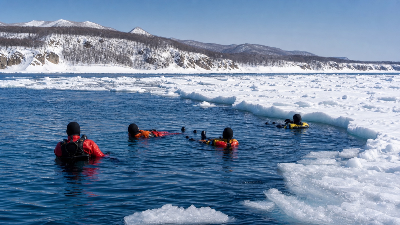 冬の海へ踏み出す 知床・流氷ウォーク 風景2